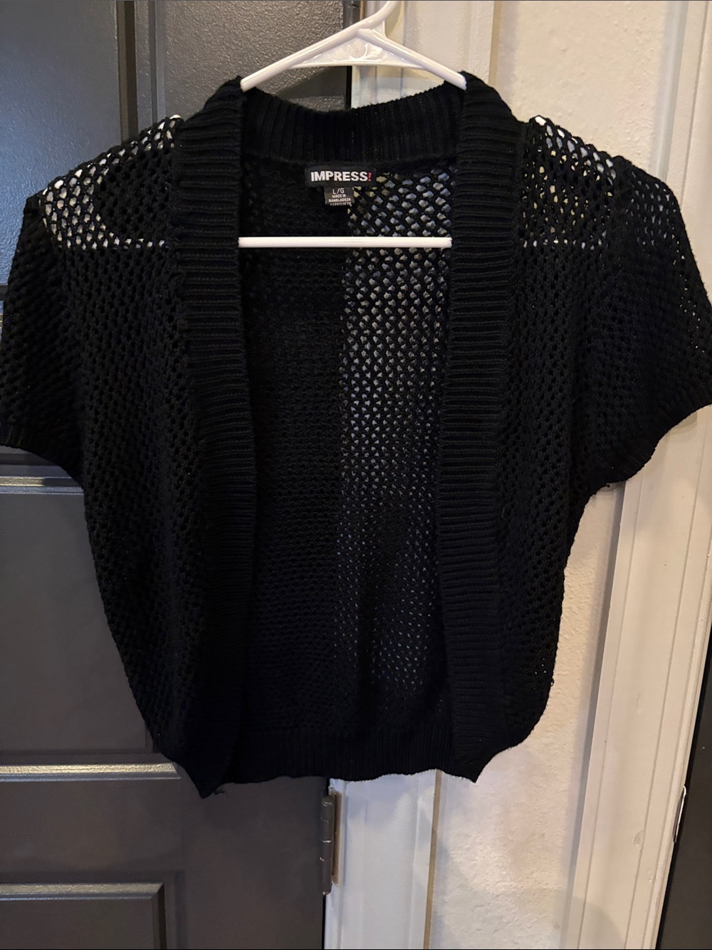 IMPRESS Black Short Sleeve Open-Knit Cardigan